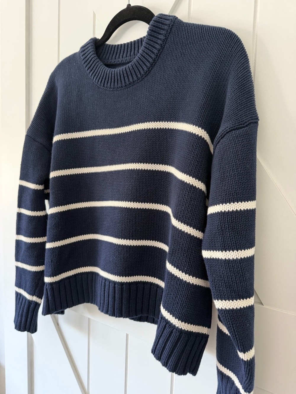 Quince Navy and White Stripe Crewneck Sweater - Picture 3 of 8